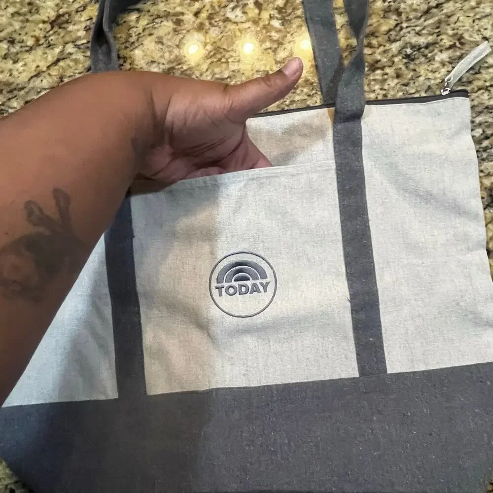 NBC Today‎ Show Canvas Tote Bag Gray Logo Zip Top Embroidered Logo